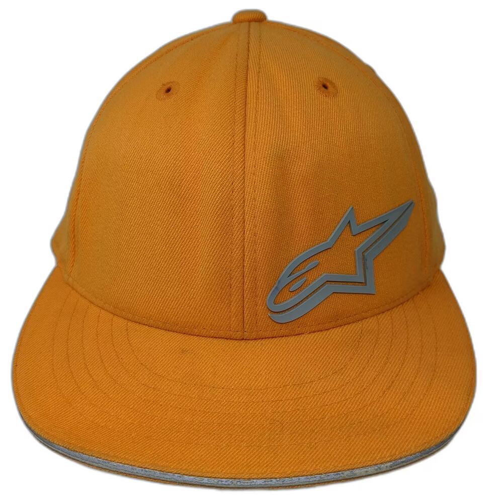 Alpinestars Baseball Cap Hat Orange Gray XL 210 Fitted Flat Brim Rubberized Logo